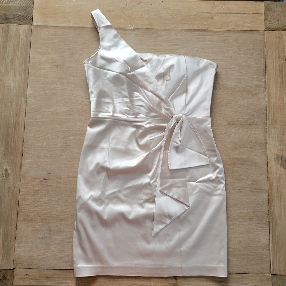 Lauren Ralph Lauren Satin One-Shoulder Cocktail Dress Cream Size 12